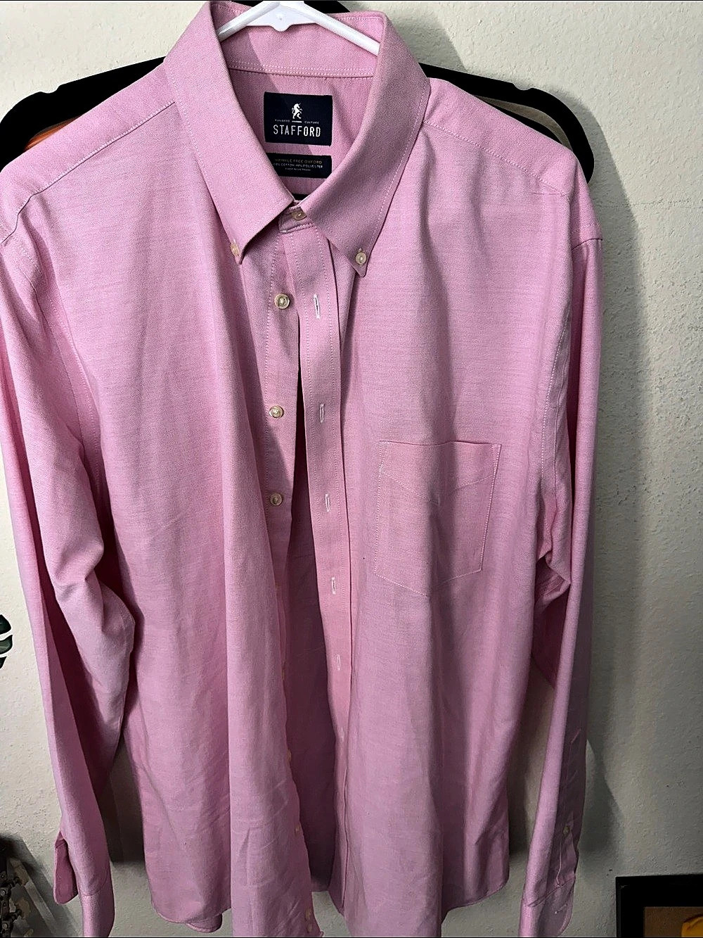 Stafford Wrinkle Free Oxford Dress Shirt in Pink Waist 17 - 36/37